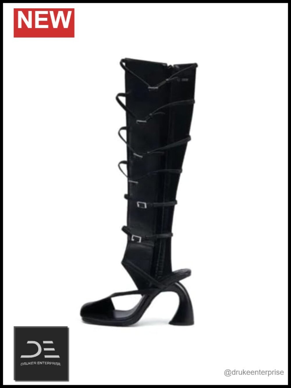 Square Toe High Heel Sandals with Side Zipper & Adjustable Buckles